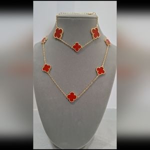 Red Clover gold-filled 14kt Necklace and bracelet set.Ceramic and ename…